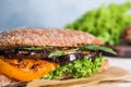 Delicious fresh sandwich with eggplant, closeup view Royalty Free Stock Photo