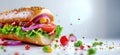 Delicious fresh sandwich with vegetables and condiments on a light background Royalty Free Stock Photo