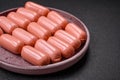 Delicious fresh vegetarian sausage or sausage made from vegetable protein tofu or seitan