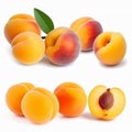 Delicious fresh yellow ripe apricots isolated on white background close-up, lovely food background