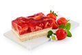 Freshly baked cake topped with strawberries