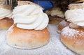 Freshly baked semla, semlor, fastlagsbulle, laskiaispulla, vastlakukkel, fastelavnsbolle