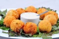 Delicious fried bacalhau potato and cassava dumpling, baked and stuffed with chicken, cheese, olives and cream, kieve Royalty Free Stock Photo