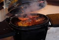 Delicious fried beef steak on an open fire