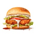 Delicious fried chicken burger on a white background Royalty Free Stock Photo