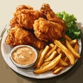 Delicious fried chicken and french fries