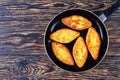 Delicious fried cornbread pancakes, flat lay Royalty Free Stock Photo