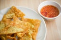 Delicious Fried dumpling crispy with spicy sauce Royalty Free Stock Photo