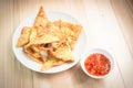 Delicious Fried dumpling crispy with spicy sauce Royalty Free Stock Photo