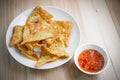 Delicious Fried dumpling crispy with spicy sauce Royalty Free Stock Photo