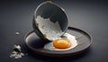 Delicious Fried Eggs on Kintsugi Inspired Porcelain Plate. Perfect Breakfast Table Setting. Generative ai illustration.