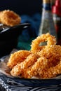 Delicious fried food, fried squid rings. Royalty Free Stock Photo