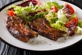 Delicious fried lamb chops served with fresh vegetable salad close-up on a plate. horizontal Royalty Free Stock Photo