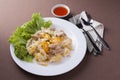 Delicious fried noodle with chicken egg and lettuce Royalty Free Stock Photo