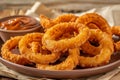 Delicious fried onion rings with dipping sauce
