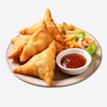 Delicious Fried Samosas With Vegetables On A Plate