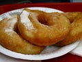 Tasty donuts white plate red tray