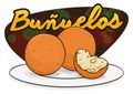 Delicious Fritters or Bunuelos Served in a Plate, Vector Illustration