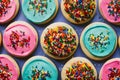 Delicious frosted sugar cookies adorned with vibrant sprinkles in photography