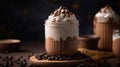 Delicious Frothy Frappuccino Close-Up, with coffee beans - AI Generated
