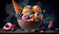 Delicious Fruit Jubilee Ice Cream in Classic Bowl Retro or Vintage Style AI Generative Royalty Free Stock Photo