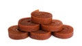 Delicious fruit leather rolls on white background