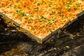 Delicious fry tofu on hot metal closeup Royalty Free Stock Photo