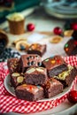 The delicious fudgy brownies on a table Royalty Free Stock Photo