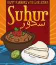 Delicious Ful Medames with Bread for Suhur Pre-fasting during Ramadan, Vector Illustration