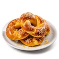 Delicious German Pretzels with Mustard on a Plate.