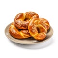 Delicious German Pretzels with Mustard on a Plate .