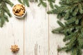 Delicious ginger biscuits. NewYear. Fir branch. Light background Royalty Free Stock Photo