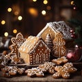 delicious gingerbread cookies of various shapes decorated with white icing lies on the Christmas table Royalty Free Stock Photo