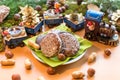 Delicious gingerbread in front of Christmas train