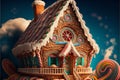Delicious gingerbread house with icing and candy