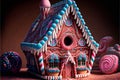 Delicious gingerbread house with icing and candy