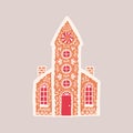 Delicious gingerbread house isolated on light background. Aromatic pastry shaped like living building or church with