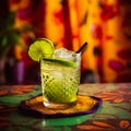 A refreshing caipirinha served in an old-fashioned glass. Lemon fruit caipirinha of brazil.