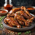 Delicious glazed chicken wings garnished with herbs, Ai-Generated Images