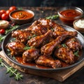 Delicious glazed chicken wings garnished with herbs, Ai-Generated Images