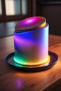 Delicious glowing galaxy cake on a dining table in the kitchen, comfortable light ,romantic light, ultra details ,photorealistic,