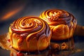 delicious golden cinnamon buns with caramel filling