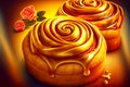 delicious golden cinnamon buns with caramel filling