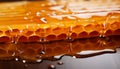 Delicious golden honey and intricate honeycomb on a contemporary and stylish geometric background