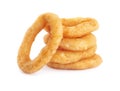 Delicious golden onion rings isolated on white Royalty Free Stock Photo