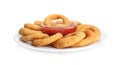 Delicious golden onion rings with ketchup isolated Royalty Free Stock Photo