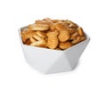 Delicious goldfish crackers in bowl isolated Royalty Free Stock Photo