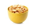 Delicious goldfish crackers in bowl isolated Royalty Free Stock Photo