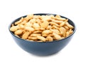 Delicious goldfish crackers in bowl isolated