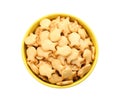 Delicious goldfish crackers in bowl isolated, top view Royalty Free Stock Photo